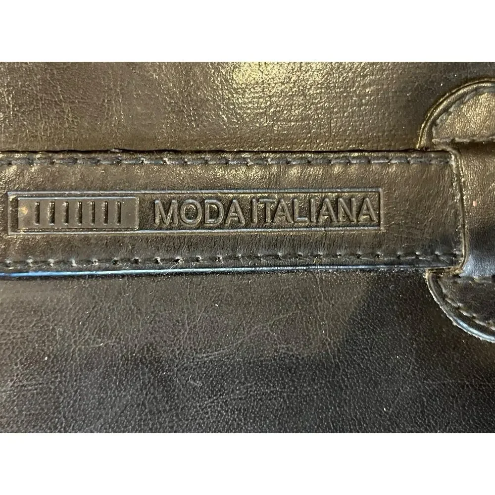 MODA Italiana Top Handle Black Leather Turn lock Flap Briefcase Purse VTG Y2K